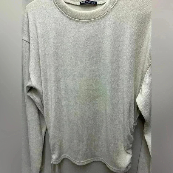 Zara Tan long sleeve side drawstring ruching Shirt Size Medium - Picture 3 of 4